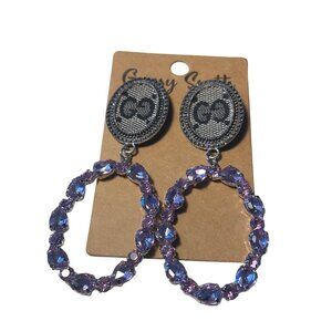 Gypsy South Up Cycled dangle earrings, with lavender pink rhinestones on large h